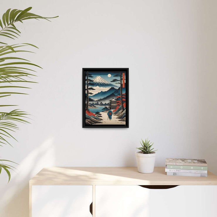 Framed printed canvas illustrating the Japanese proverb "Child on a trip", front 12x16 inch