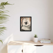 Framed printed canvas illustrating the Japanese proverb "Even monkeys fall", front 12x16 inch