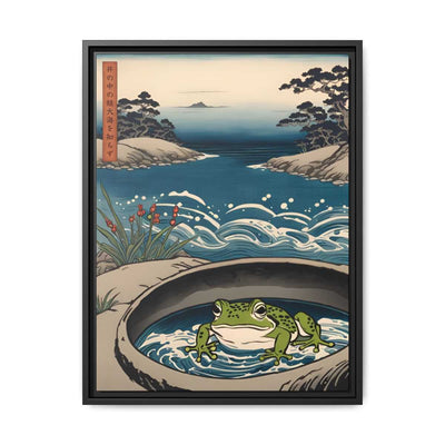 Framed printed canvas illustrating the Japanese proverb "Frog in the well", front