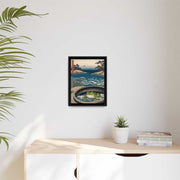 Framed printed canvas illustrating the Japanese proverb "Frog in the well", front 12x16 inch