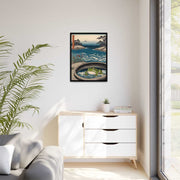 Framed printed canvas illustrating the Japanese proverb "Frog in the well", front 24x32 inch