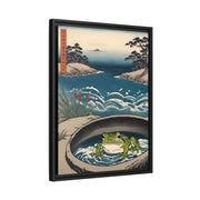 Framed printed canvas illustrating the Japanese proverb "Frog in the well", side