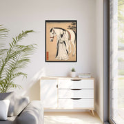 Framed printed canvas illustrating the Japanese proverb "Praying to a horse", front 30x40 inch