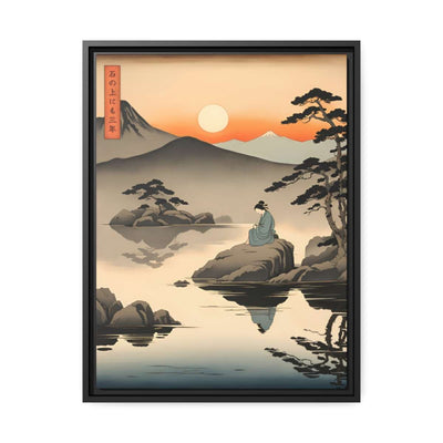 Framed printed canvas illustrating the Japanese proverb "Seating on a stone", front