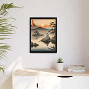 Framed printed canvas illustrating the Japanese proverb "Seating on a stone", front 18x24 inch