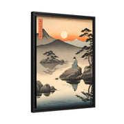 Framed printed canvas illustrating the Japanese proverb "Seating on a stone", side