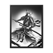 Framed printed canvas with a samurai design representing the value of bravery, front