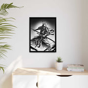 Framed printed canvas with a samurai design representing the value bravery, front 18x24 inch