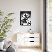 Framed printed canvas with a samurai design representing the value bravery, front 24x32 inch