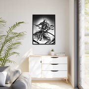 Framed printed canvas with a samurai design representing the value bravery, front 30x40 inch