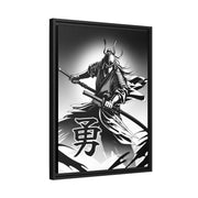 Framed printed canvas with a samurai design representing the value of bravery, side