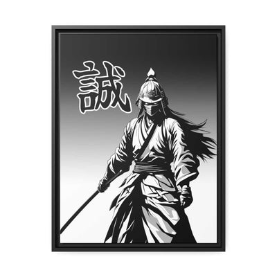 Framed printed canvas with a samurai design representing the value honesty, front