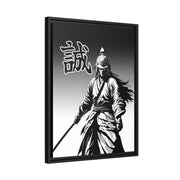 Framed printed canvas with a samurai design representing the value of honesty, side