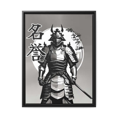 Framed printed canvas with a samurai design representing the value of honor, front