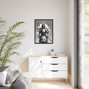 Framed printed canvas with a samurai design representing the value of honor, front 24x32 inch