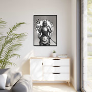 Framed printed canvas with a samurai design representing the value of honor, front 30x40 inch