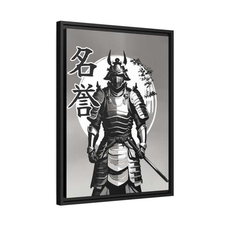 Framed printed canvas with a samurai design representing the value of honor, side