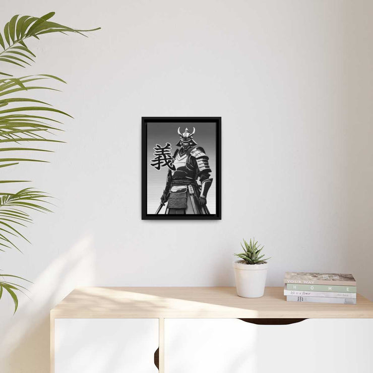 Framed printed canvas with a samurai design representing the value integrity, front 12x16 inch