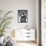 Framed printed canvas with a samurai design representing the value of integrity, front 24x32 inch