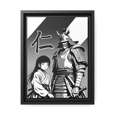 Framed printed canvas with a samurai design representing the value kindness and compassion, front