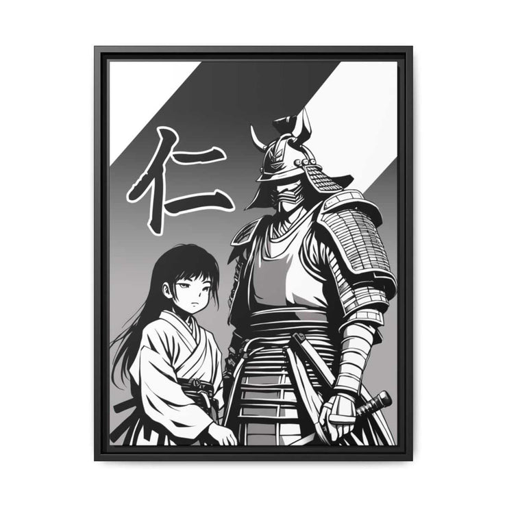 Framed printed canvas with a samurai design representing the value of kindness and compassion, front