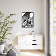 Framed printed canvas with a samurai design representing the value of kindness and compassion, front 24x32 inch