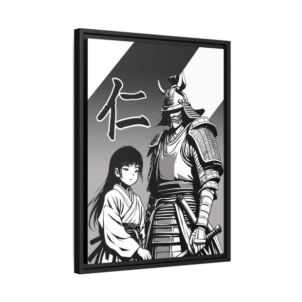 Framed printed canvas with a samurai design representing the value of kindness and compassion, side