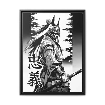 Framed printed canvas with a samurai design representing the value loyalty, front