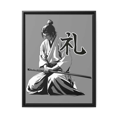 Framed printed canvas with a samurai design representing the value respect, front