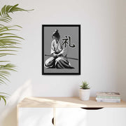 Framed printed canvas with a samurai design representing the value of respect, front 18x24 inch