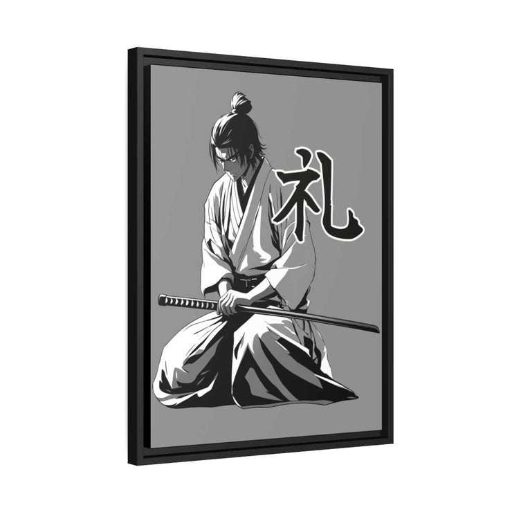 Framed printed canvas with a samurai design representing the value of respect, side