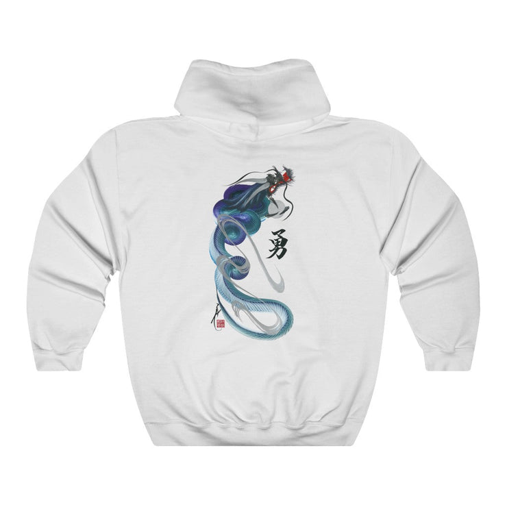 Hoodie - Unisex - Blue Dragon With "Bravery" Character - white - back