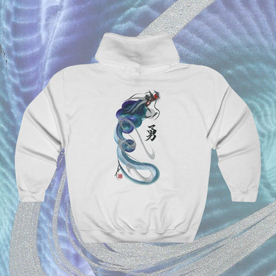 Hoodie - Unisex - Blue Dragon With "Bravery" Character - white - back with background