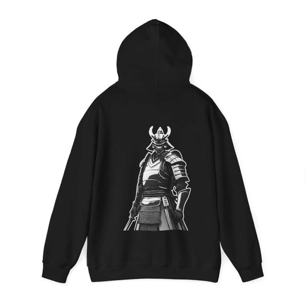 Hoodie with a samurai design representing the value of integrity, back