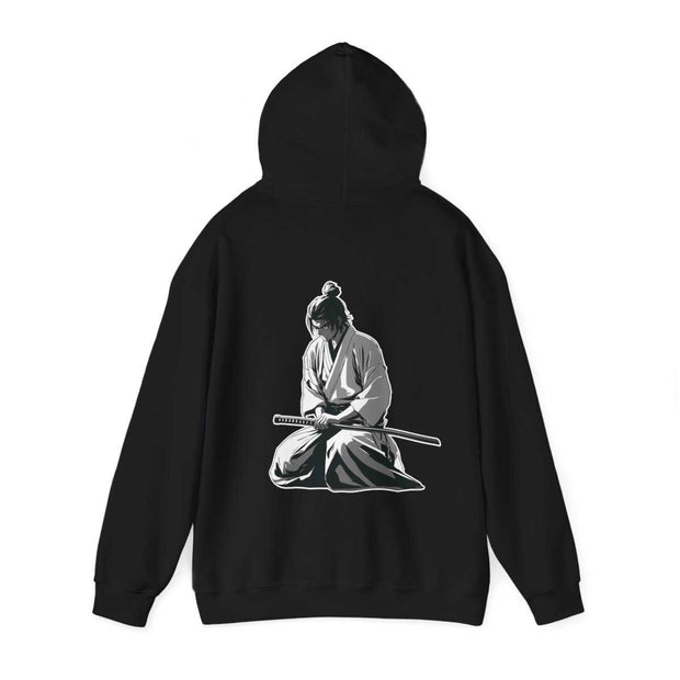 Hoodie with a samurai design representing the value of respect, back