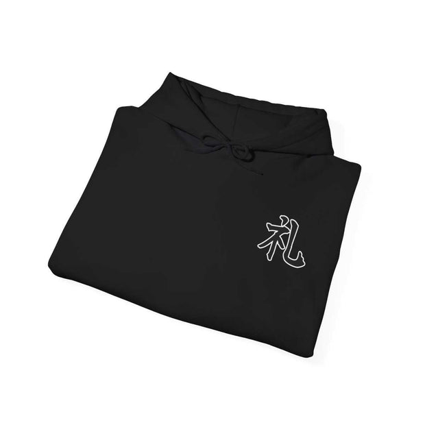 Hoodie with a samurai design representing the value of respect, folded
