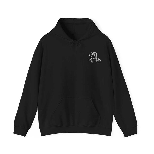 Hoodie with a samurai design representing the value of respect, front