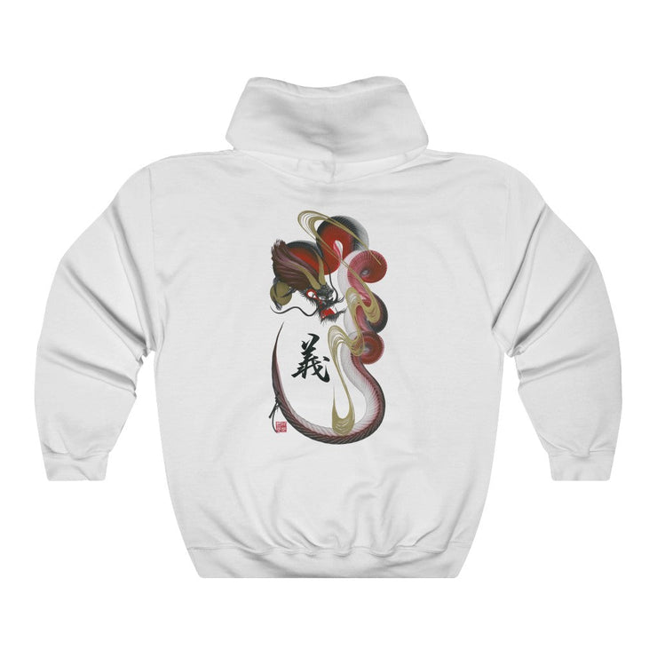 Hoodie - Unisex - Red Dragon With "Integrity" Character - white - back