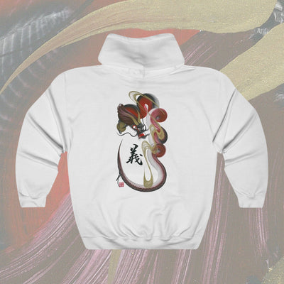 Hoodie - Unisex - Red Dragon With "Integrity" Character - white - back with background