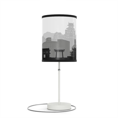 Lamp on a stand with Himeji's skyline design, front