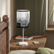 Lamp on a stand with Himeji's skyline design, daytime