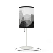 Lamp on a stand with Himeji's skyline design, right