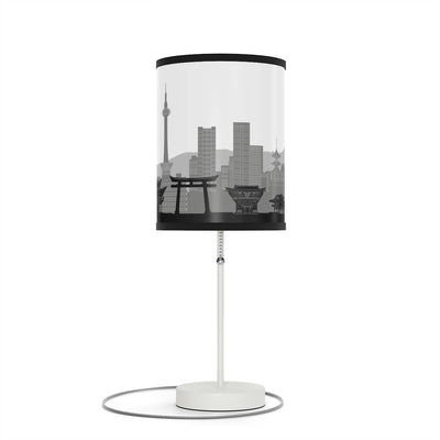 Lamp on a stand with Kyoto's skyline design, front