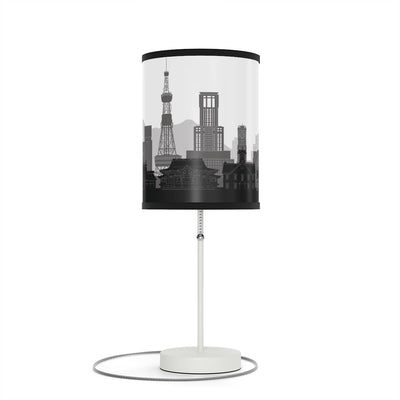 Lamp on a stand with Sapporo's skyline design, front