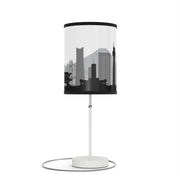 Lamp on a stand with Yokohama's skyline design, front