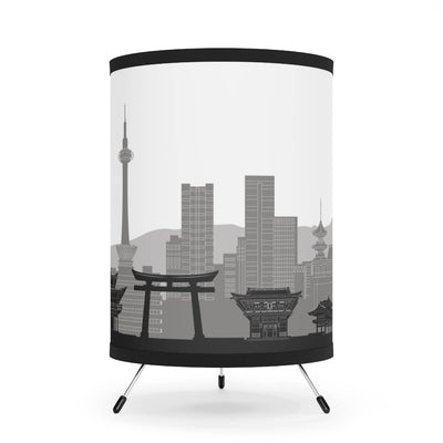 Tripod lamp with Kyoto's skyline design, front