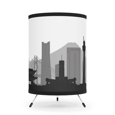 Tripod lamp with Yokohama's skyline design, front