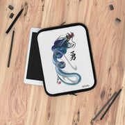 Laptop and Tablet Case - Blue Dragon With "Bravery" Character - on table - 10 inch