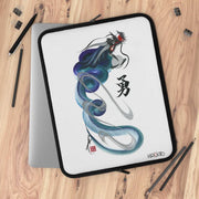 Laptop and Tablet Case - Blue Dragon With "Bravery" Character - on table - 17 inch