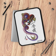 Laptop and Tablet Case - Red and Blue Dragon With "Guardian" Character - on table - 13 inch